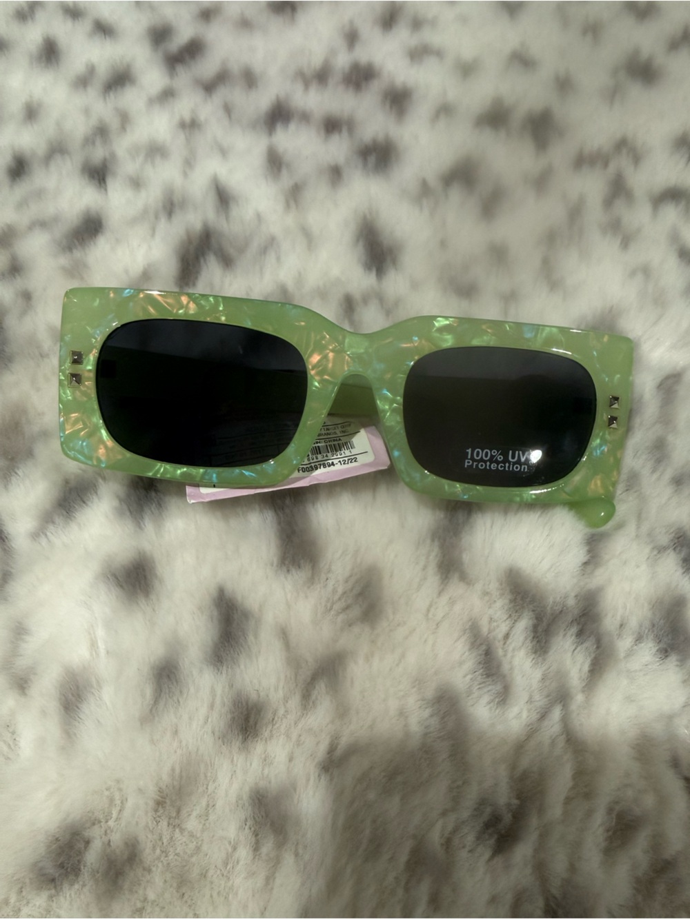 Iridescent Green Rectangular Sunglasses